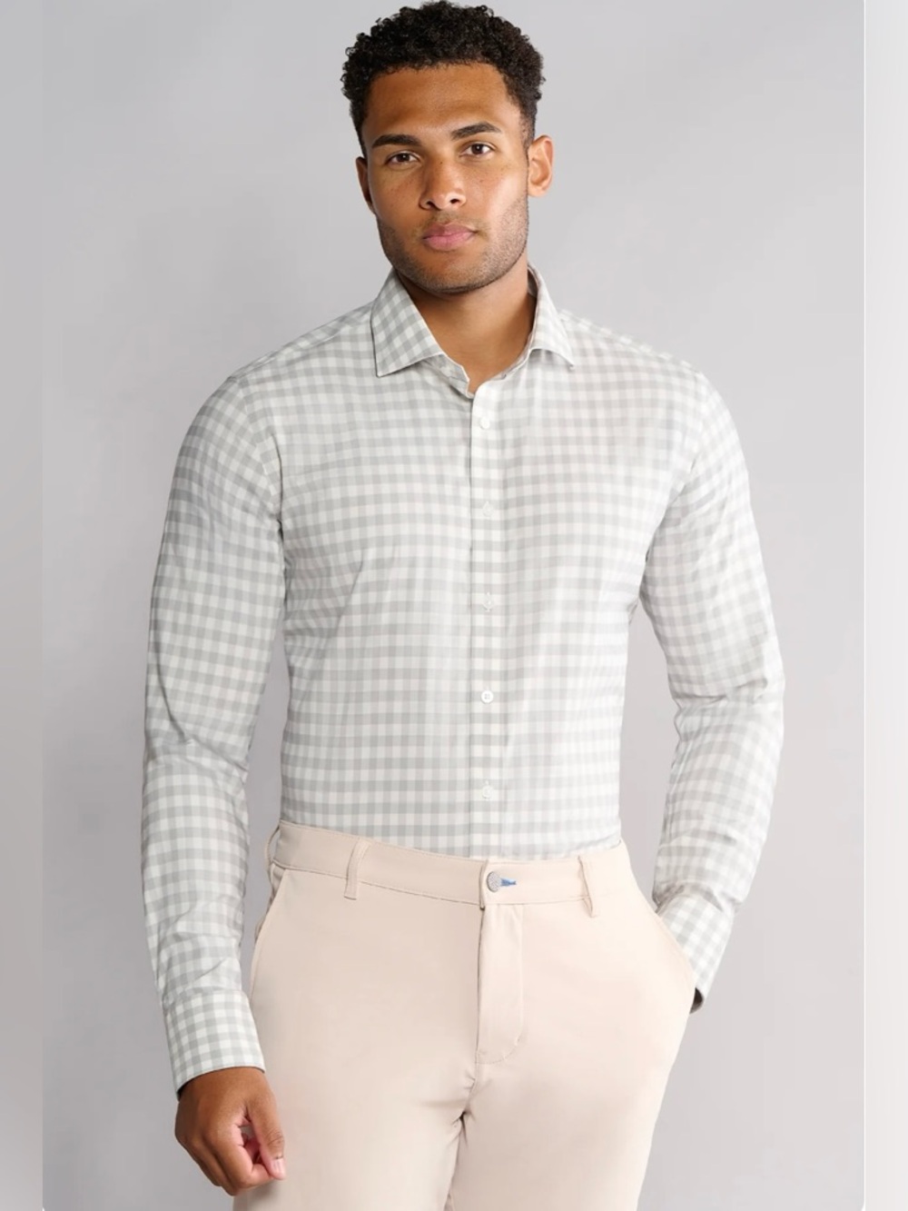 “New” Twillory Extra Trim Long-Sleeve Check Dress Shirt - Light Gray Gingham